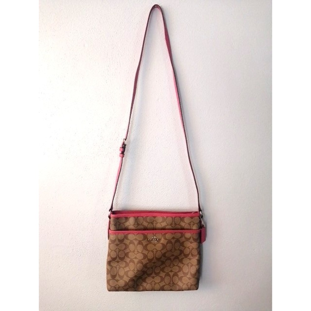 Coach Crossbody Womens Brown L Leather Shoulder Bag Adjustable Strap Zip Pockets - Picture 2 of 12